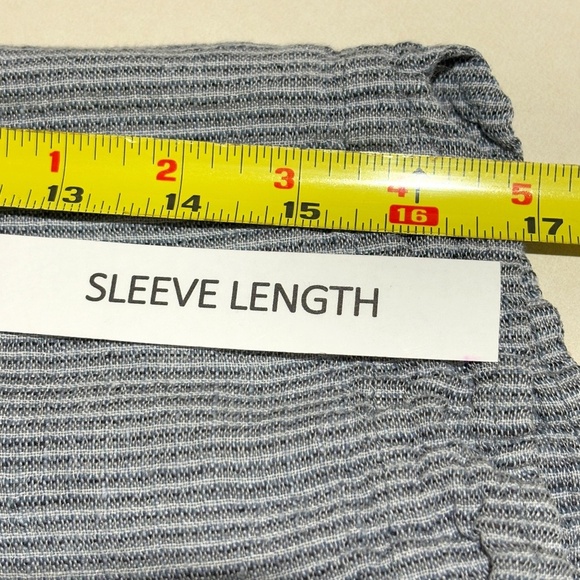 Flax Women V-Neck Collared ButtonDown Linen Top Sz L Blue Lagenlook Coast Beach - Picture 11 of 13